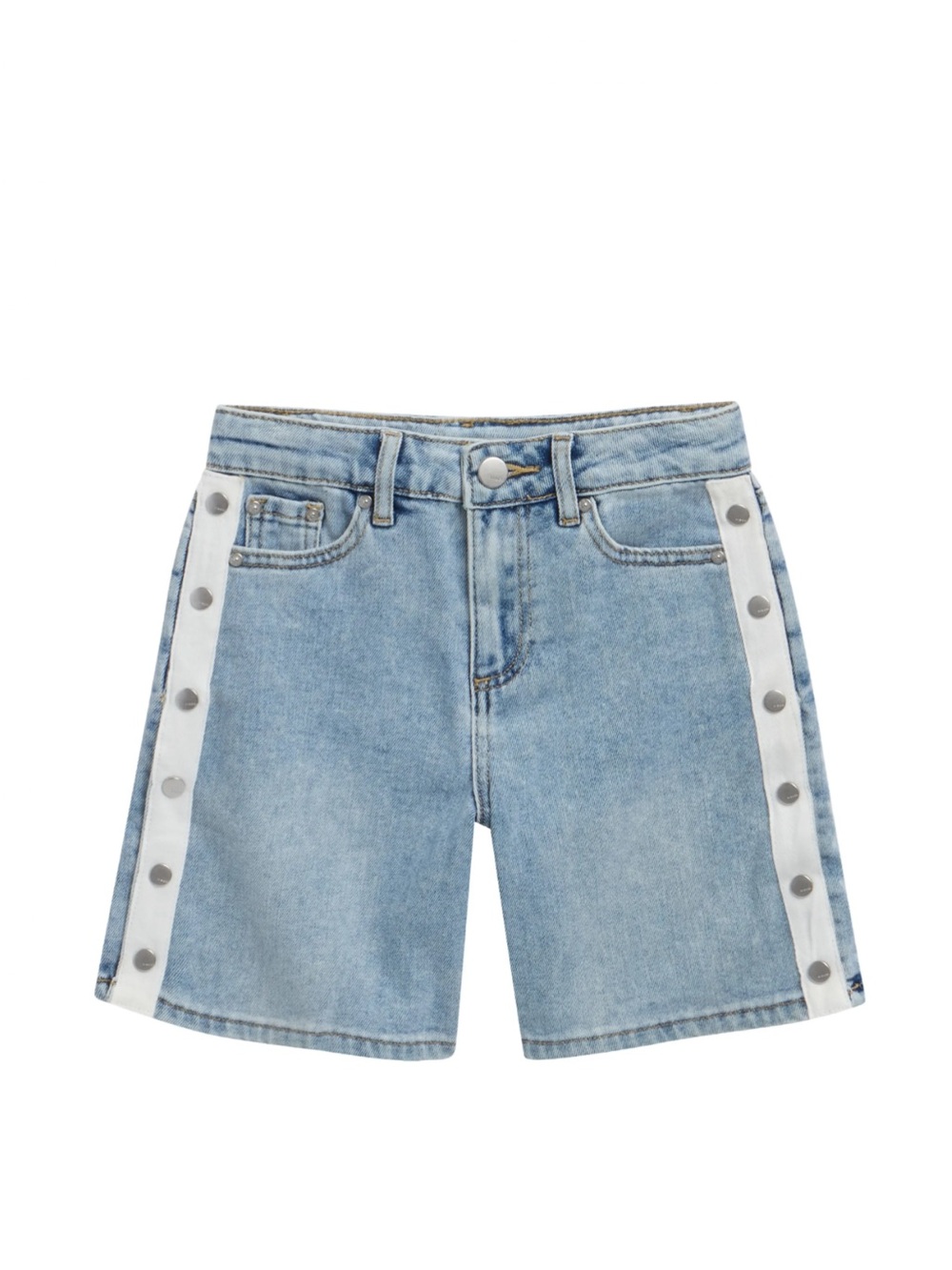 Light Wash Denim Side-Stripe Snap Shorts - Women
